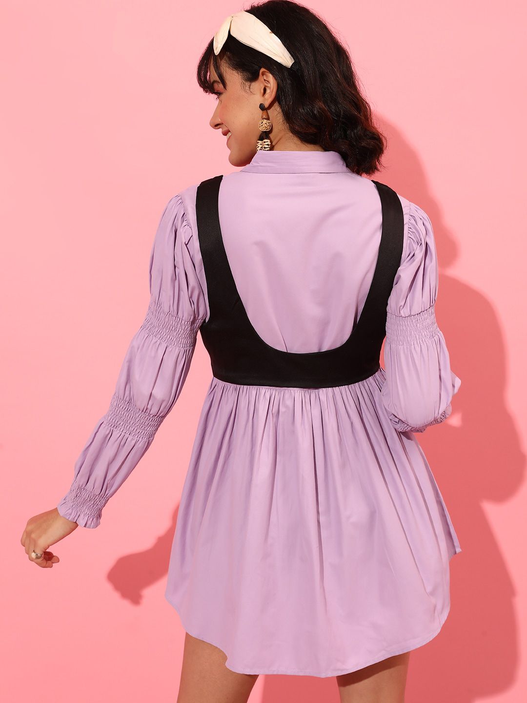STREET 9 Puff Sleeves Pure Cotton Shirt Dress