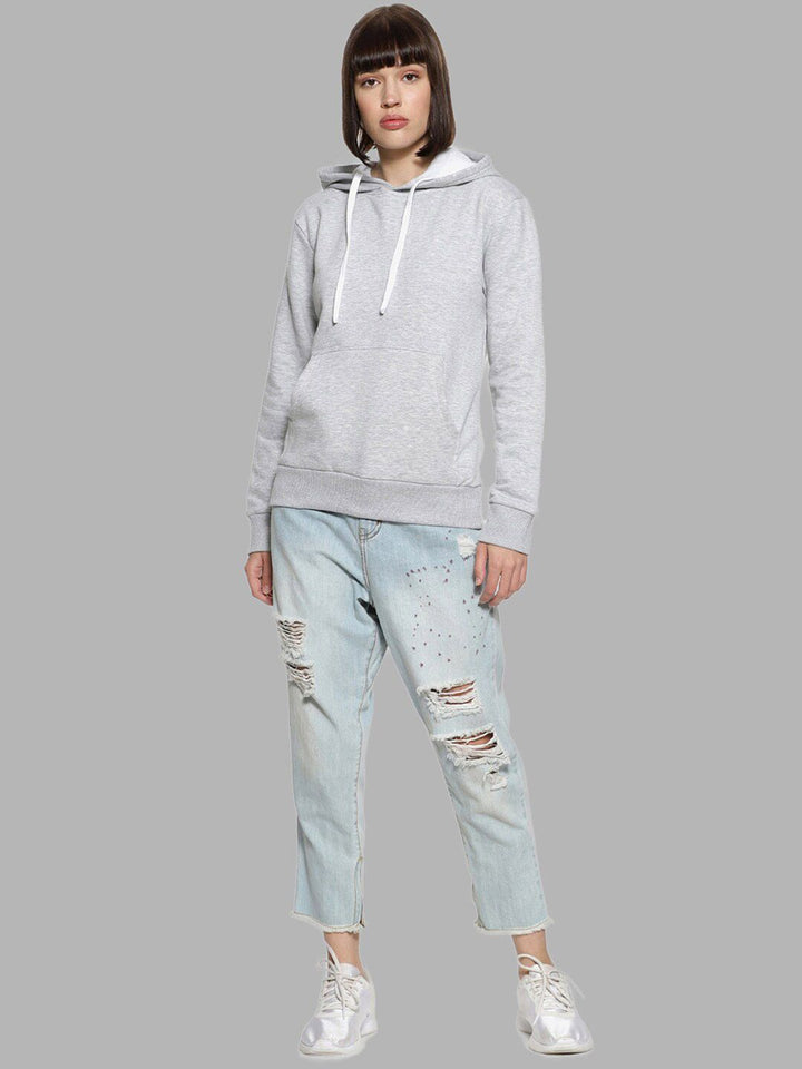 Campus Sutra Women Grey Hooded Sweatshirt