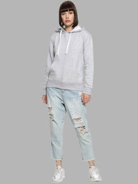 Campus Sutra Women Grey Hooded Sweatshirt
