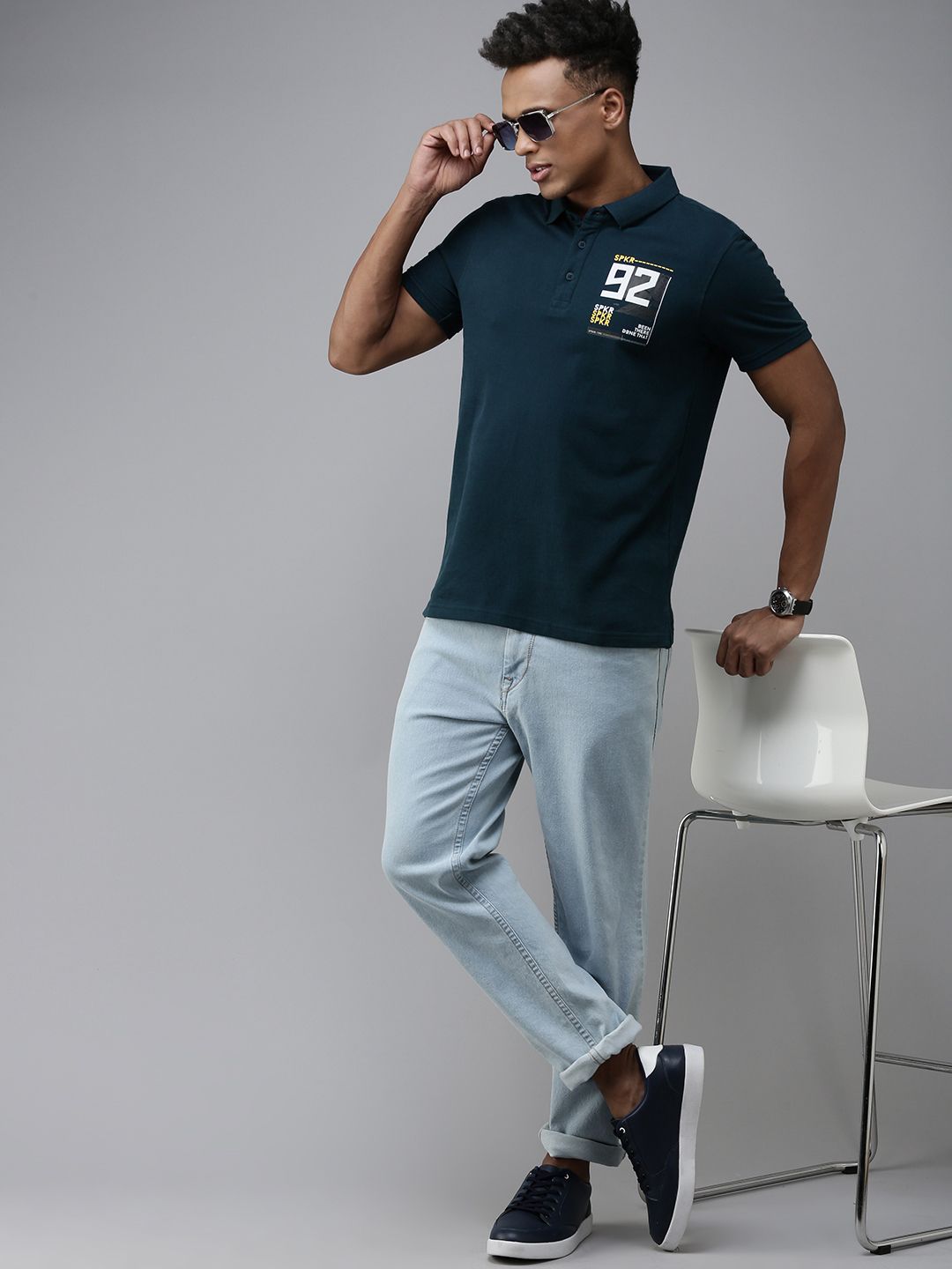 SPYKAR Men Brand Logo Printed Polo Collar Pure Cotton Slim Fit T-shirt