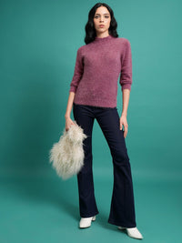 Tokyo Talkies Purple Mock Collar Acrylic Pullover