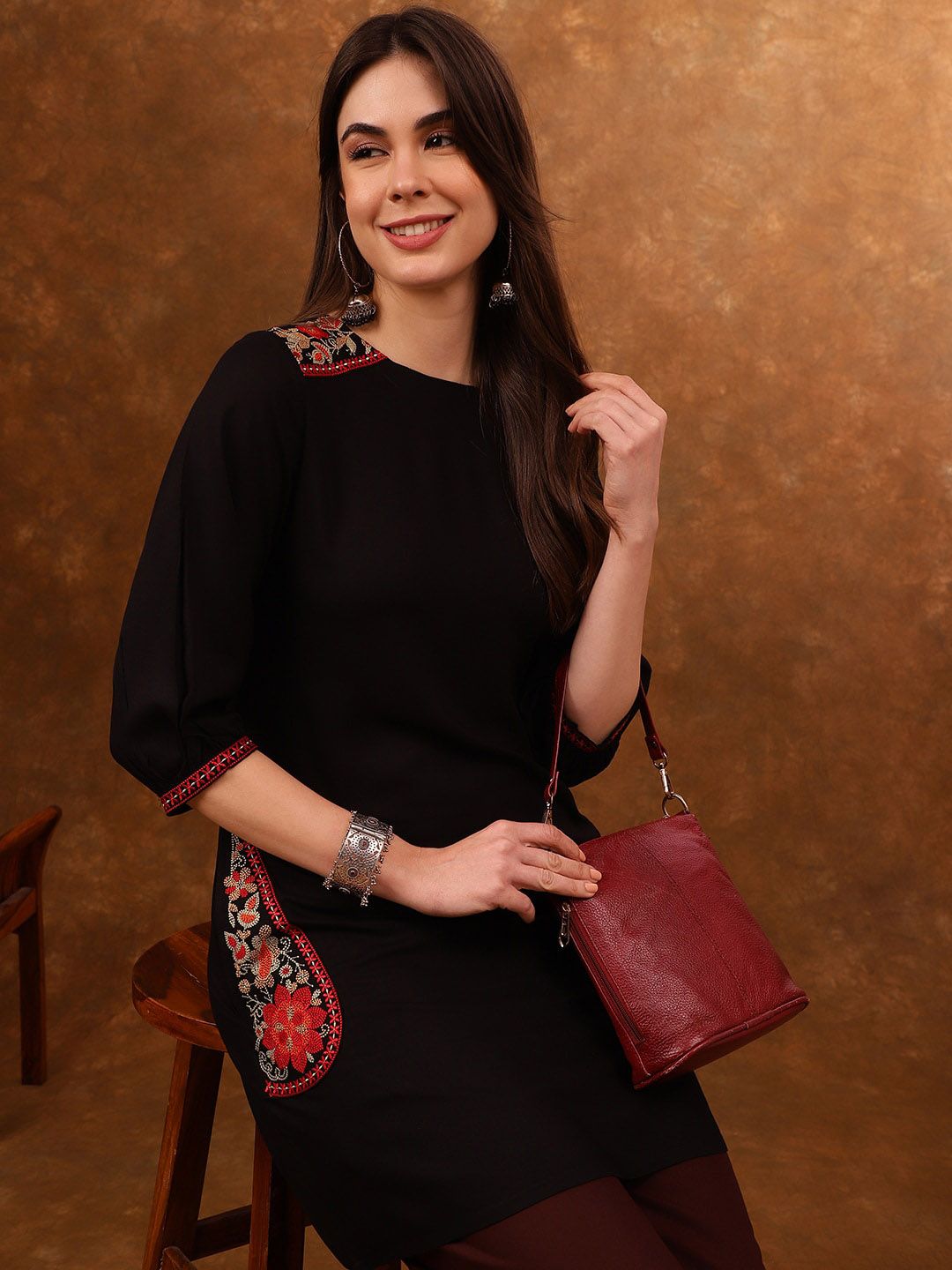 Anouk Ethnic Motifs Embroidered A-Line Kurta