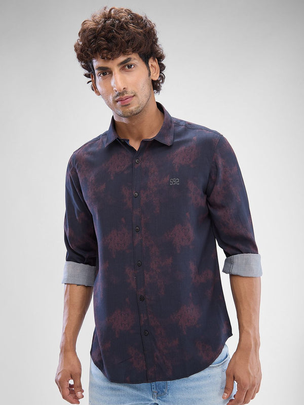SPYKAR Men Abstract Printed Spread Collar Slim Fit Casual Shirt
