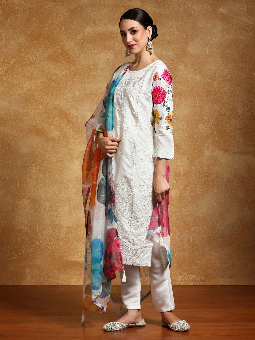 Varanga Women Embroidered Regular Thread Work Pure Cotton Kurta with Trousers & Dupatta