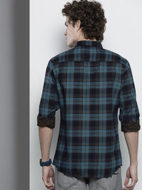 The Indian Garage Co Men Blue & Coffee Brown Comfort Reversible Checked FloralCotton Shirt