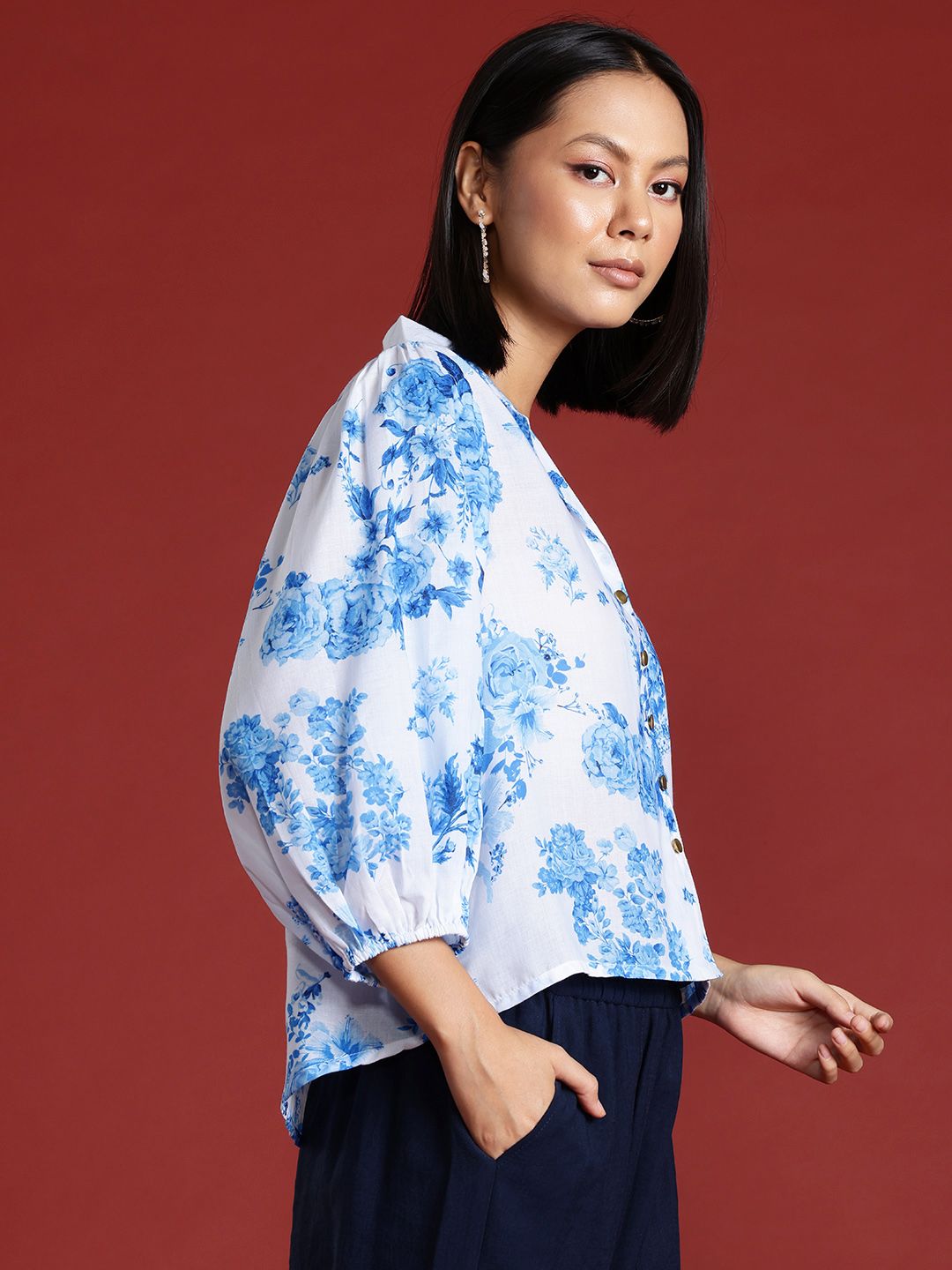 all about you Floral Print Puff Sleeve Shirt Style Top