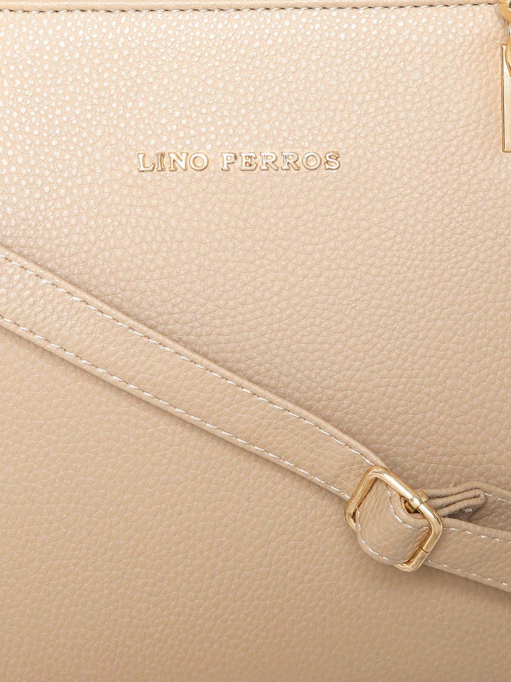 Lino Perros Beige Solid Handheld Bag with Sling Strap