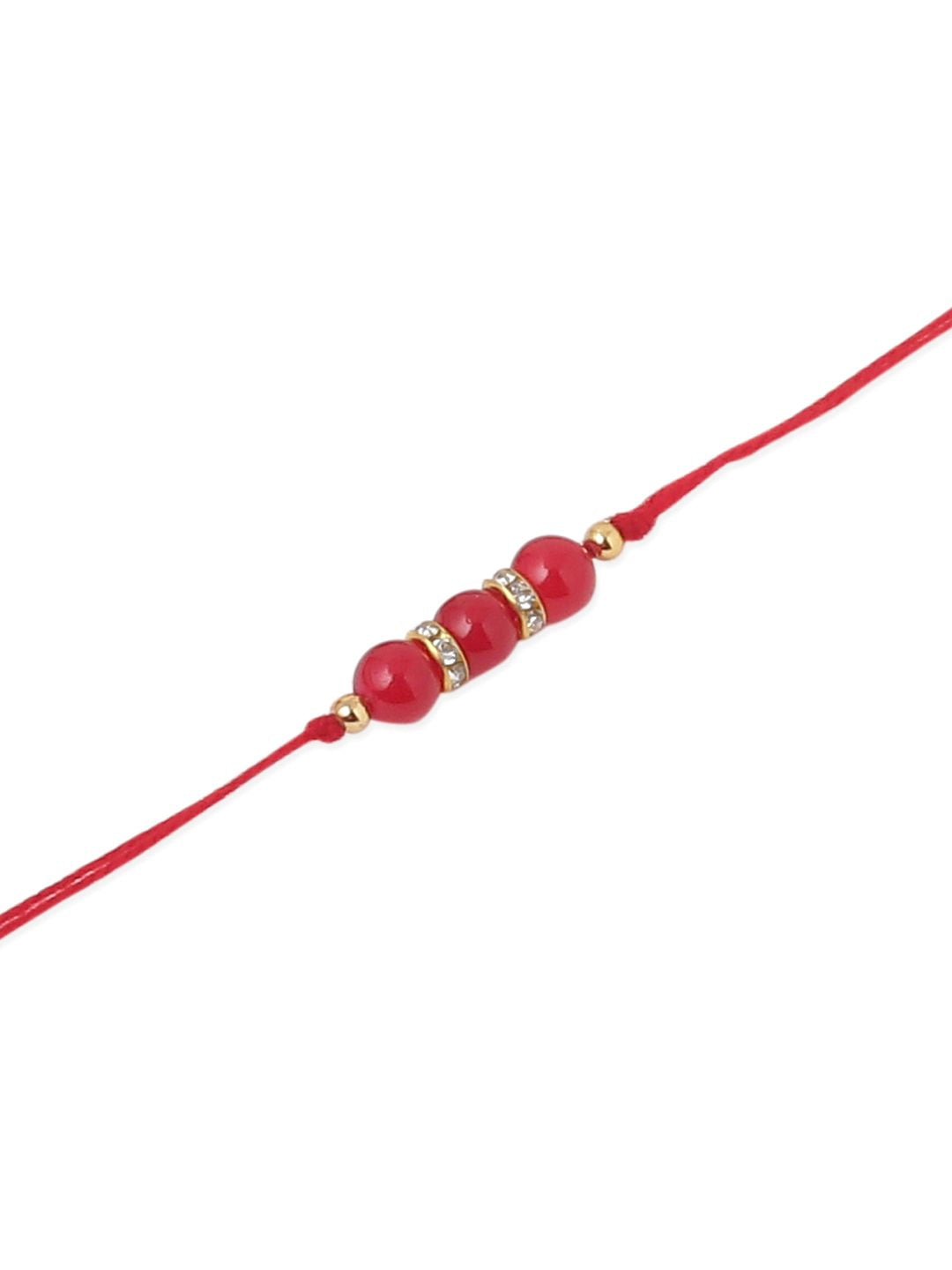 NVR Unisex Set of 3 Artificial Beads & Pearls Thread Rakhi with Roli Chawal Chandan Mishri