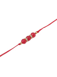 NVR Unisex Set of 3 Artificial Beads & Pearls Thread Rakhi with Roli Chawal Chandan Mishri