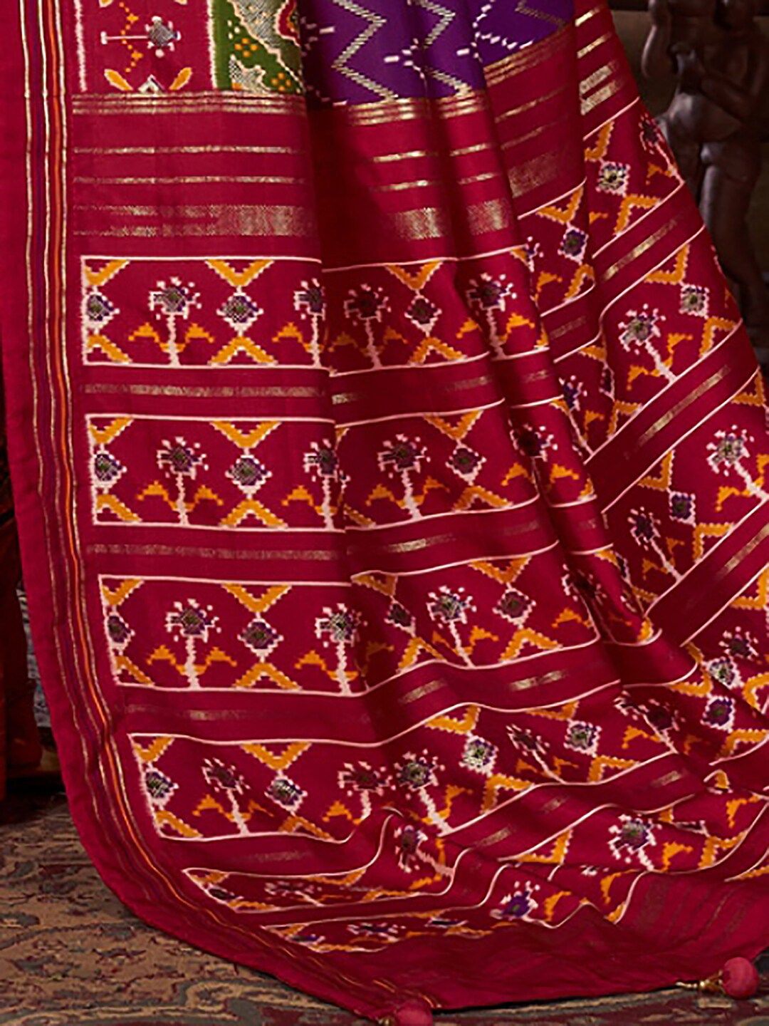 Saree mall Purple & Red Ethnic Motifs Printed Patola Saree