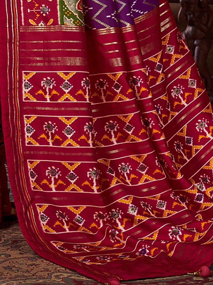 Saree mall Purple & Red Ethnic Motifs Printed Patola Saree