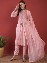 Anouk Floral Embroidered Thread Work Pure Cotton Kurta with Trousers & Dupatta