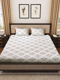 Myntra Elegant Homes White & Grey Geometric Printed Flat 400 TC Cotton King Bedsheet With 2 Pillow Cover