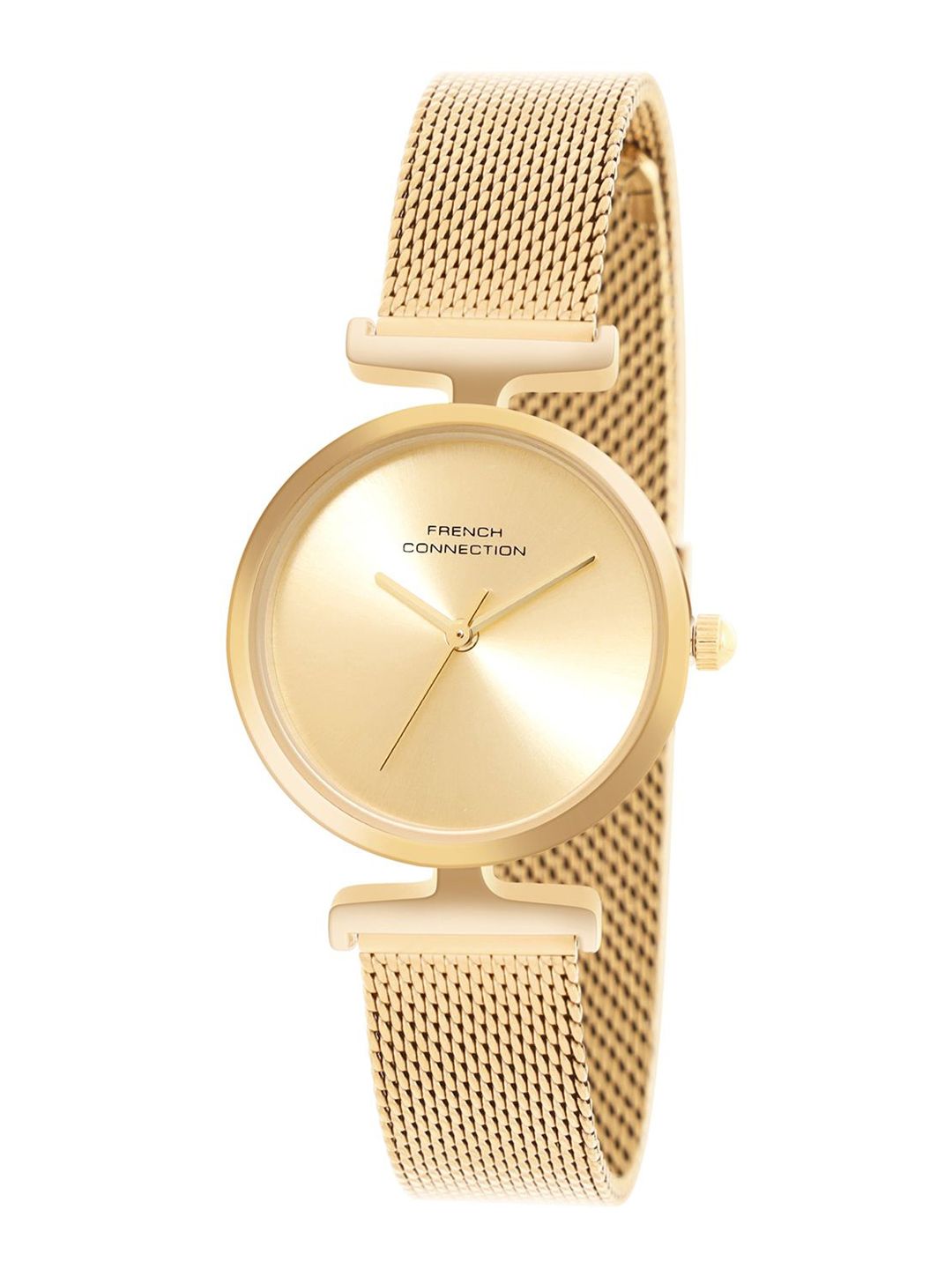 French Connection Women Round Dial & Stainless Steel Textured Straps Analogue Watch FCU7GM