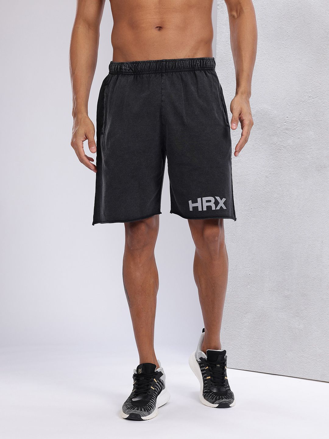 HRX by Hrithik Roshan Men Brand Logo Print Pure Cotton Washed Effect Training Shorts