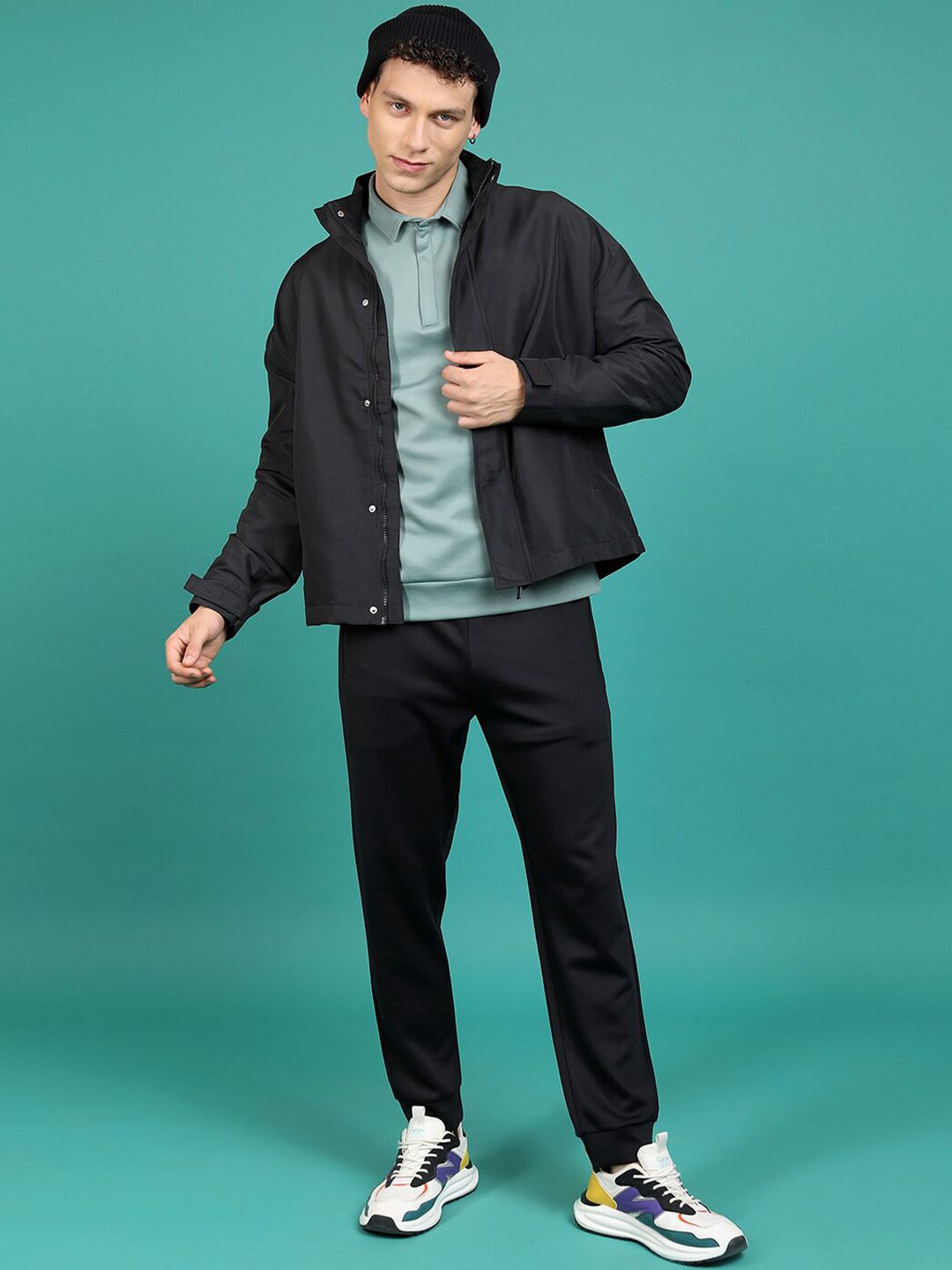 HIGHLANDER Black Mock Collar Bomber Jacket