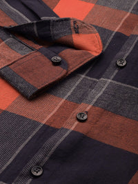 THE BEAR HOUSE Men Orange & Navy Blue Pure Cotton Slim Fit Buffalo Checked Casual Shirt