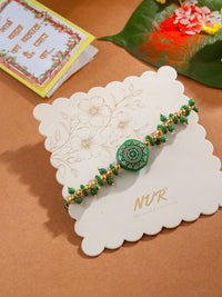 NVR Unisex Green Artificial Beads Round Shape Thread Rakhi with Roli Chawal