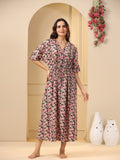 SANSKRUTIHOMES Black Floral Printed Pure Cotton Maxi Nightdress