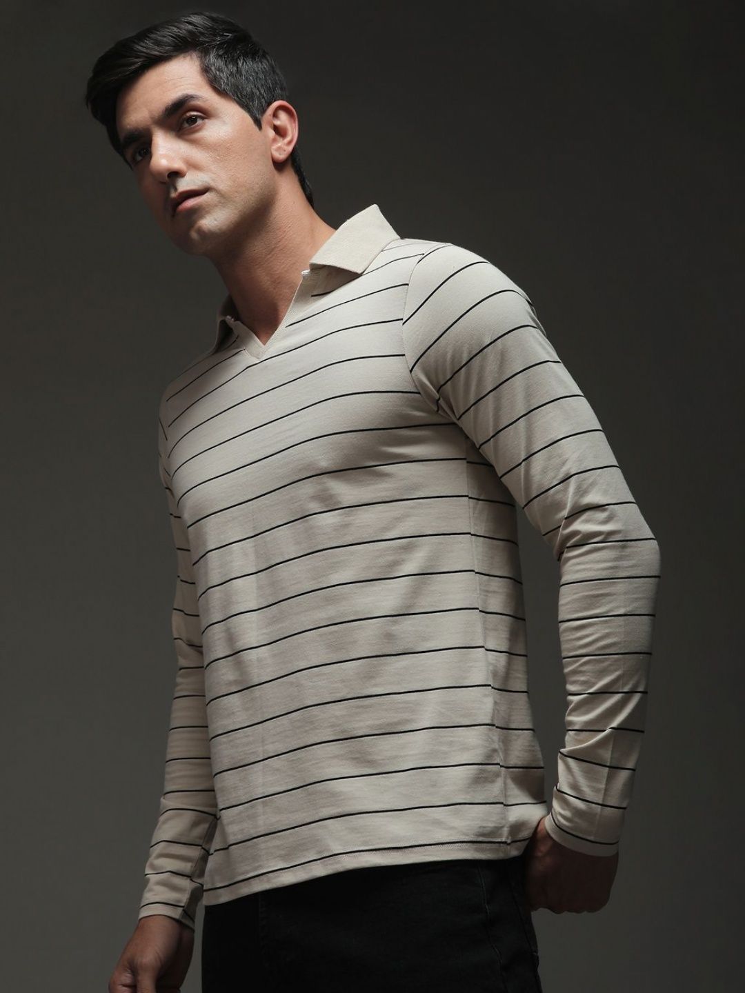DILLINGER Men Regular Long Sleeve Polo Striped Tshirt
