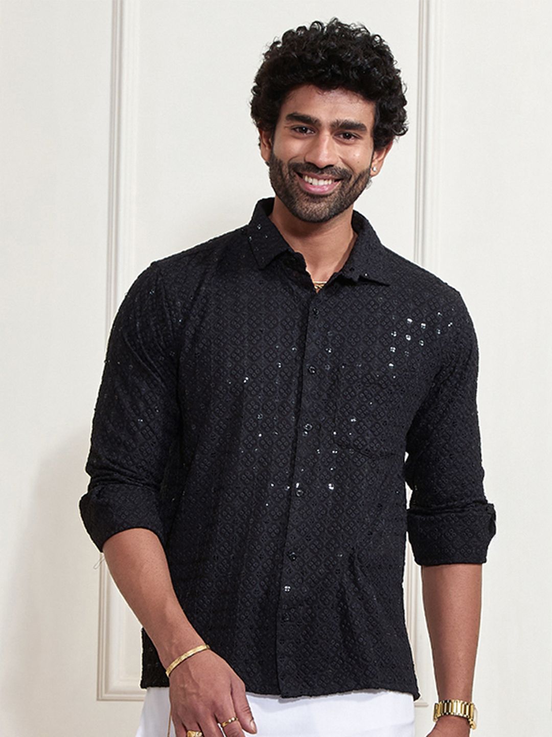 VASTRAMAY Premium Sequinned Embellished Ethnic Shirt