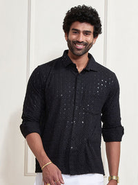 VASTRAMAY Premium Sequinned Embellished Ethnic Shirt