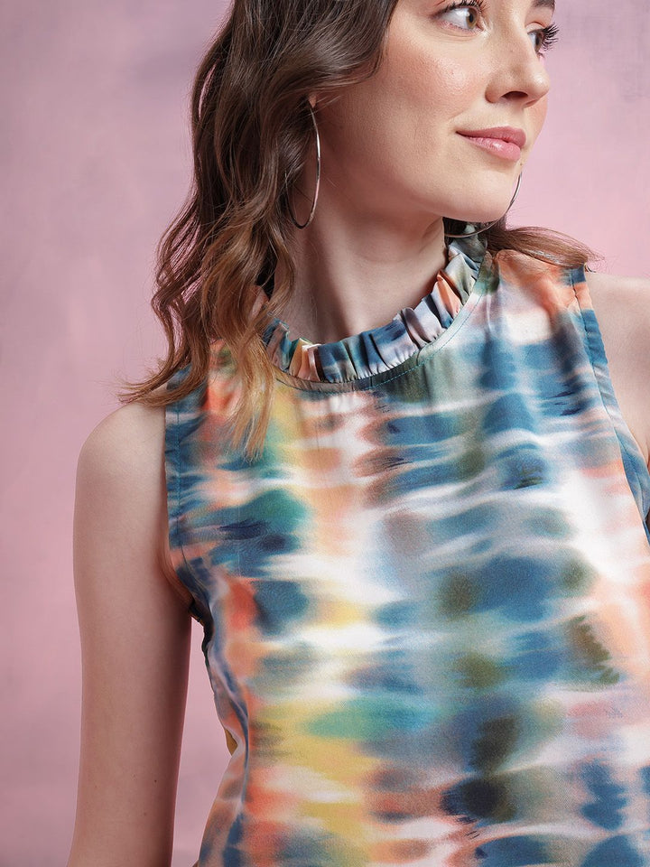 DressBerry Abstract Print Ruffled Detail Top
