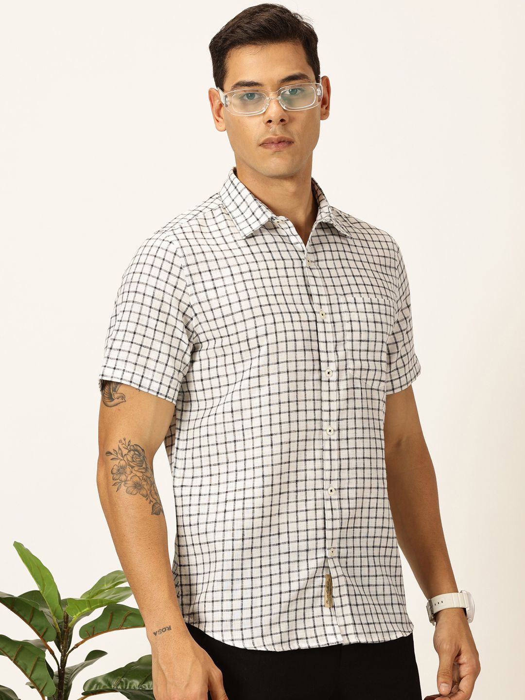 Thomas Scott Men Premium Micro Checks Cotton & Linen Casual Shirt