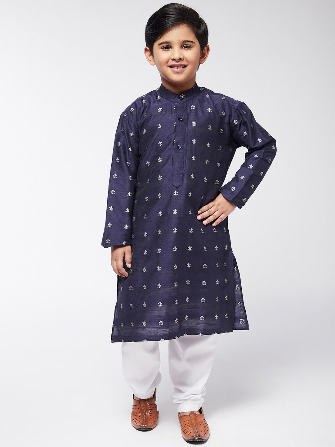 SOJANYA Boys Navy Blue Geometric Printed Kurta