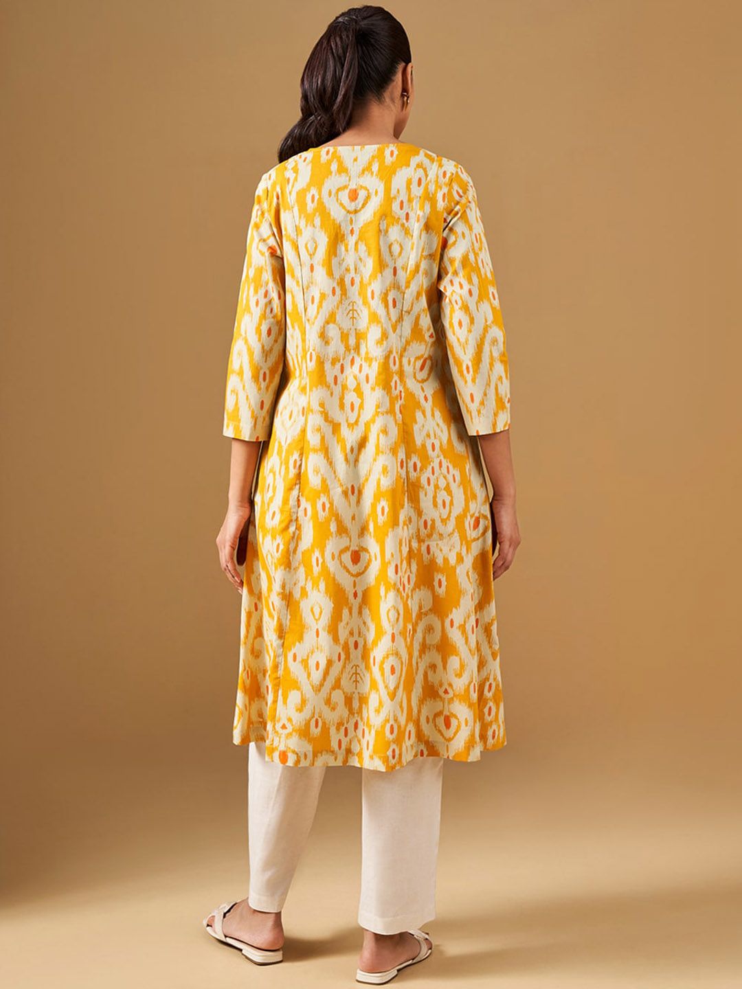 Global Desi Printed V-Neck Cotton Anarkali Kurta