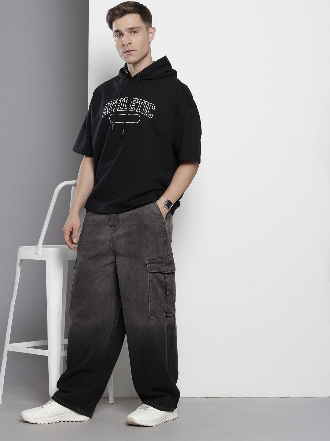 The Indian Garage Co Men Pure Cotton Skater Fit Cargo Style Jeans