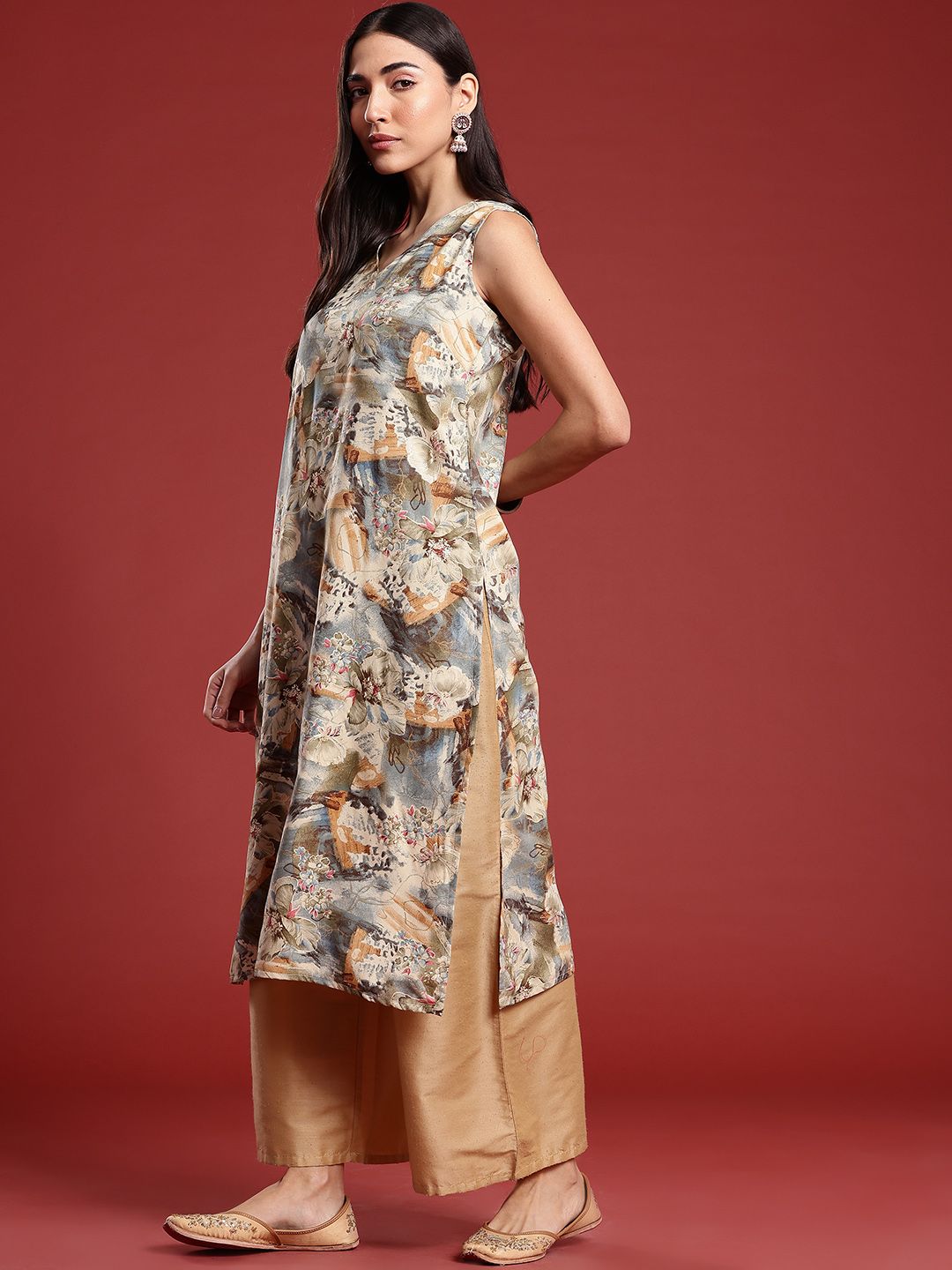 Anouk Floral Print Straight Kurta