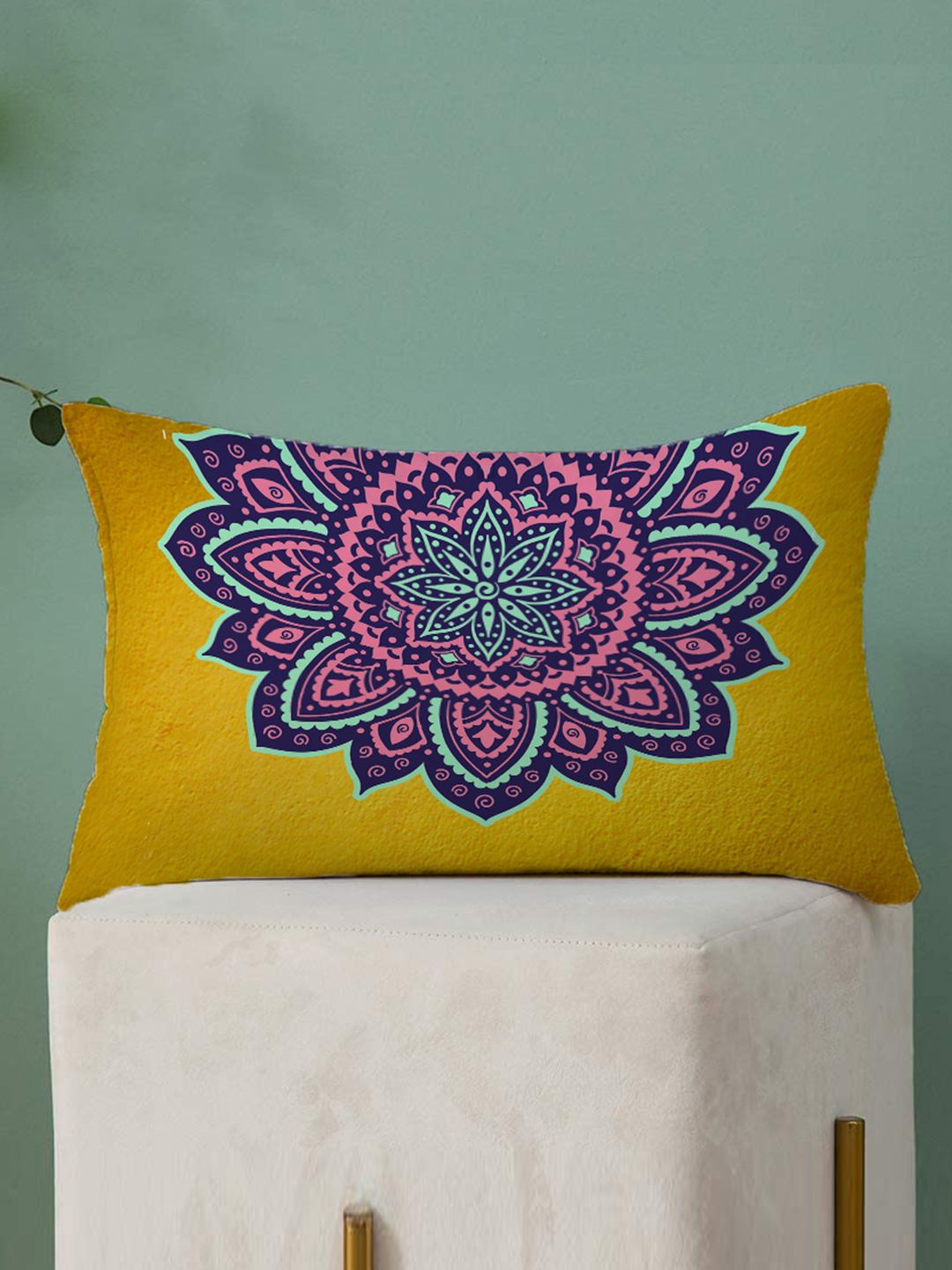 STITCHNEST Pack Of 2 Yellow Ethnic Motifs Printed Rectangle Cushion Cover