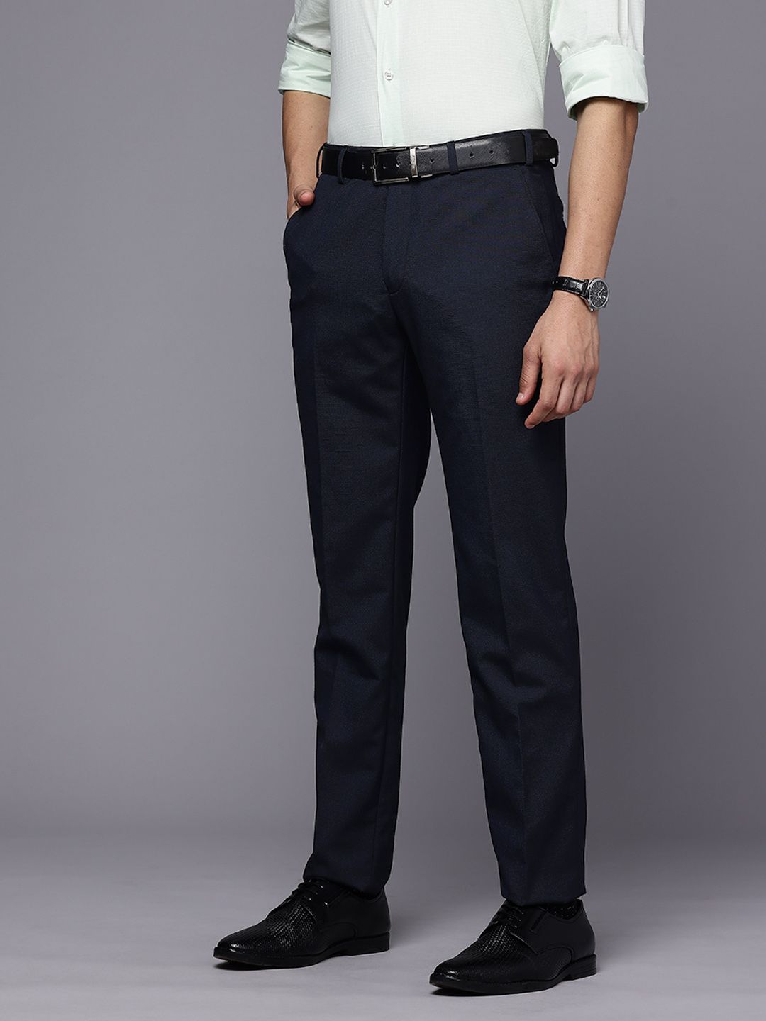 Raymond Men Slim Fit Self Checked Formal Trousers