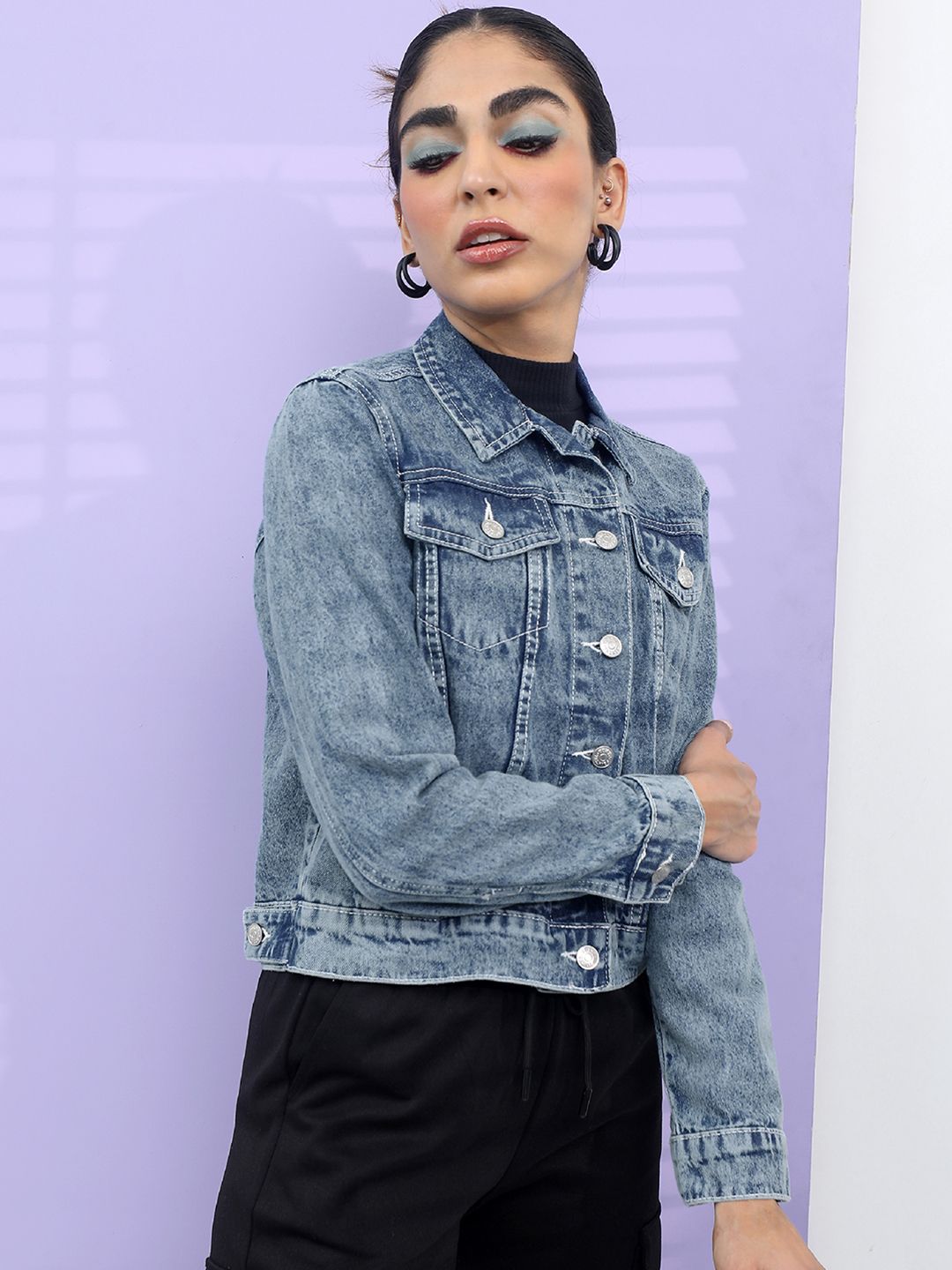Tokyo Talkies Women Blue Solid Denim Jacket
