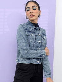 Tokyo Talkies Women Blue Solid Denim Jacket