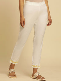 W Women White Straight Fit Cropped Ethnic Trouser