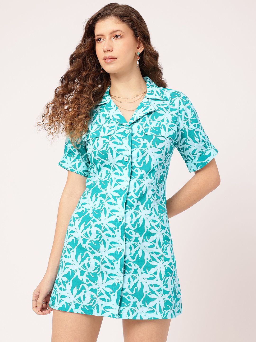 DressBerry Cultural Cascade Printed Mini Shirt Dress