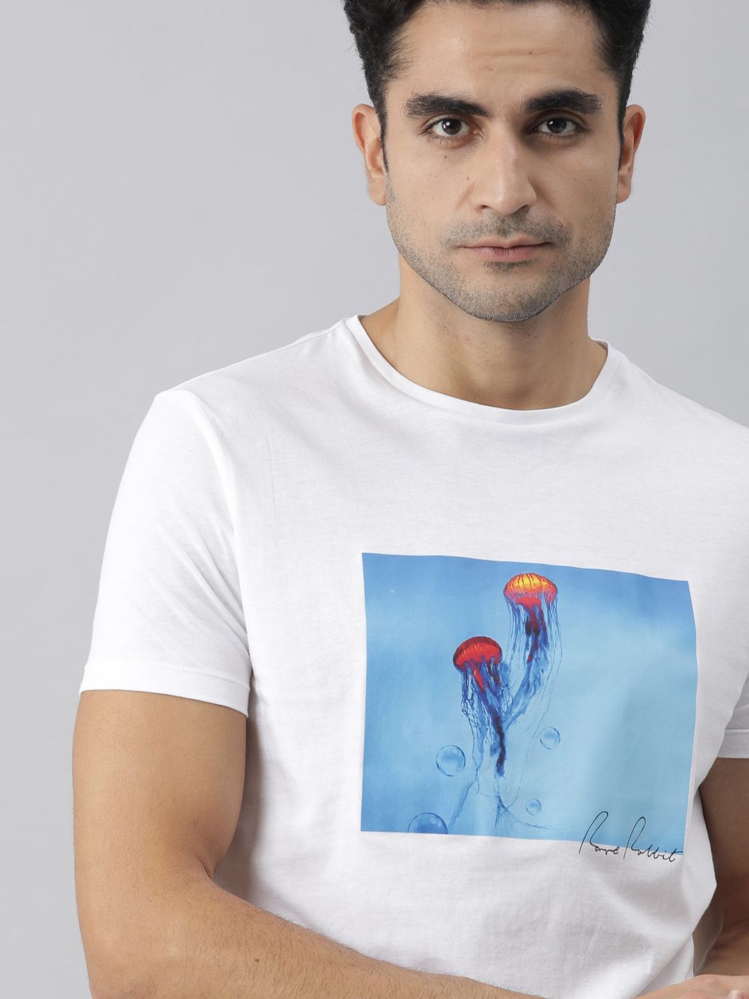 RARE RABBIT Men Brad Graphic Printed Pure Cotton Slim Fit T-Shirt