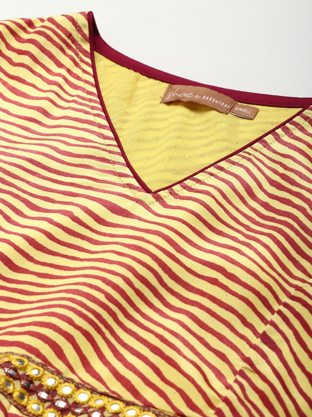Shae by SASSAFRAS Mustard Yellow & Brown Lehariya High Low Crepe Anarkali Maxi Dress