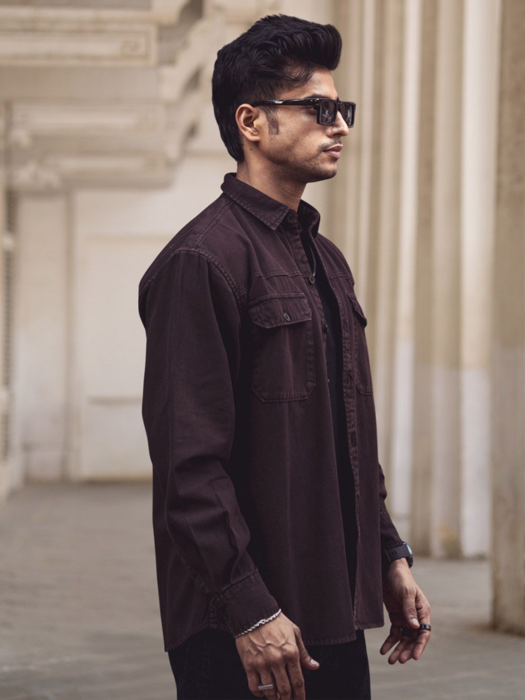 Powerlook Dark Brown India Slim Denim Casual Shirt