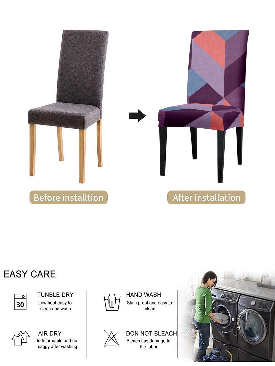 Cortina Purple & Blue 6-Pieces Geometric Printed Super Stretchable Chair Covers