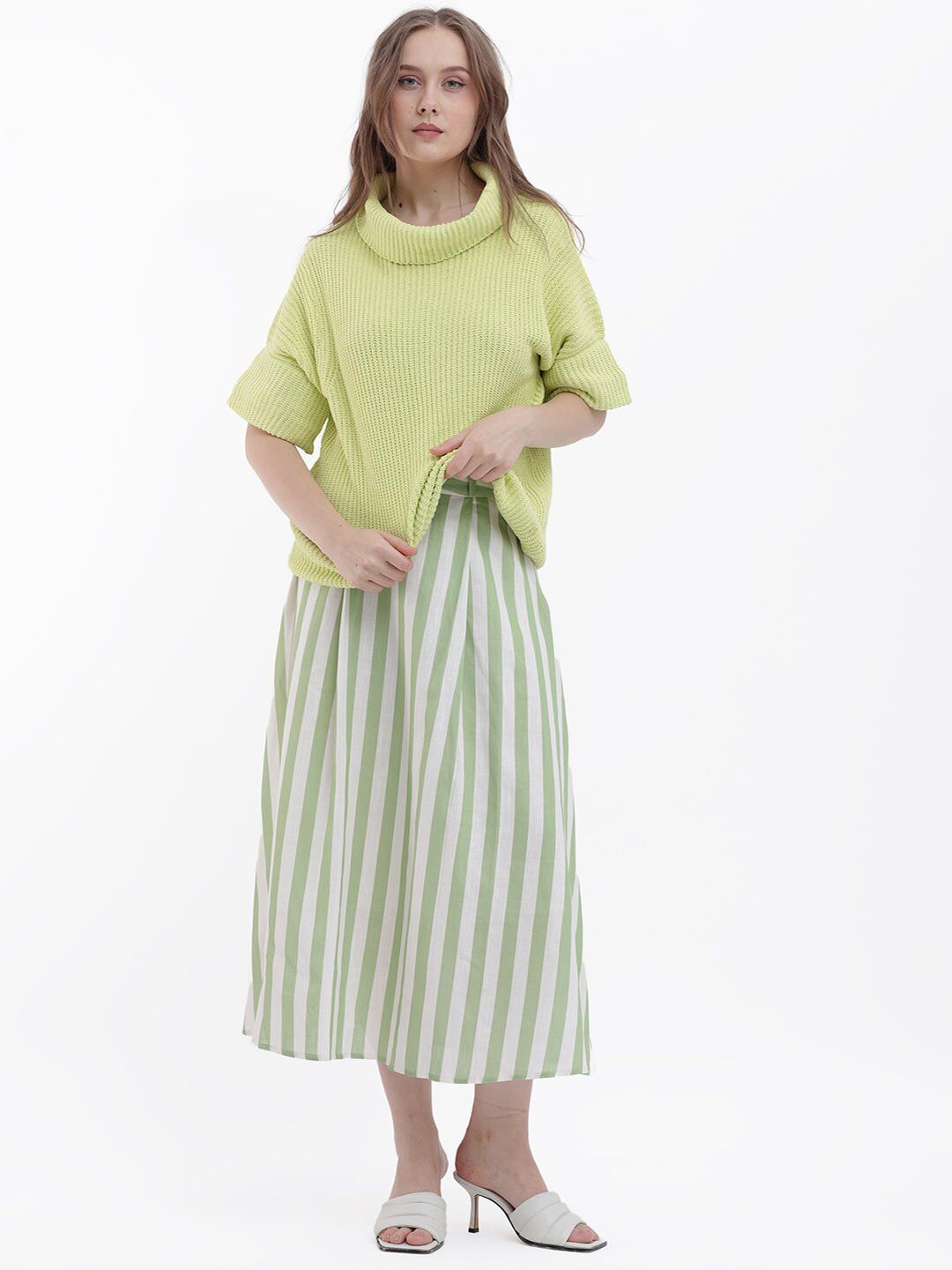 RAREISM Cable Knit Self Design Cowl Neck Ribbed Pullover