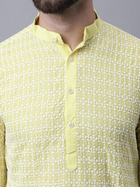 SOJANYA Motif Etnik Lelaki Sulam Kurta Kapas Tulen Dengan Piyama & Jaket Nehru