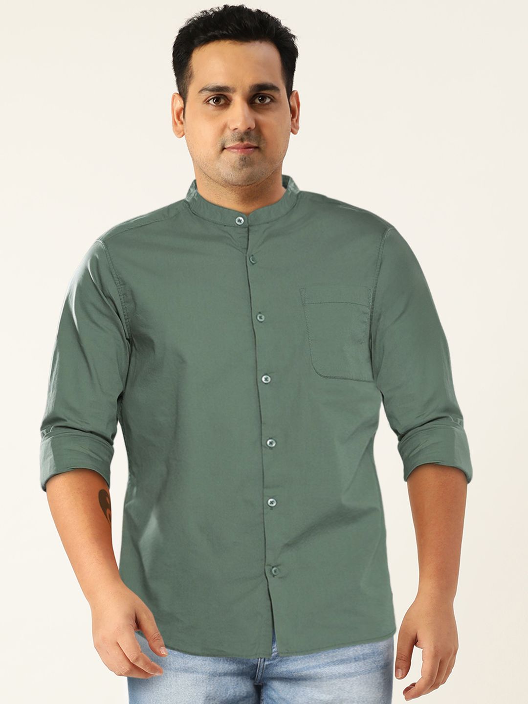 The Indian Garage Co Men Olive Green Solid Casual Shirt