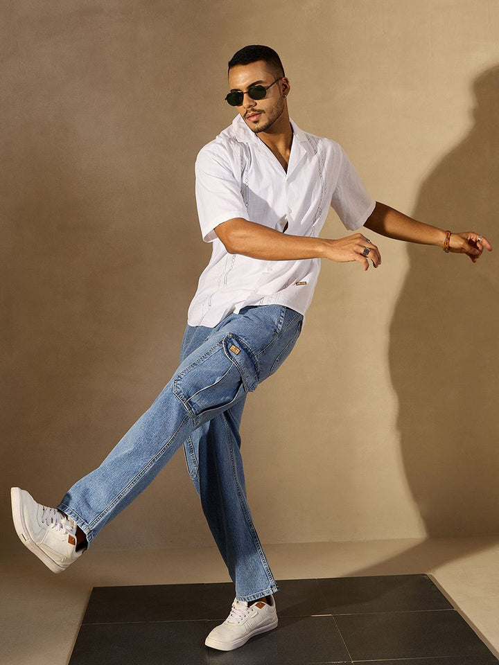 DENNISON Men Comfort Relaxed Fit High-Rise Pure Cotton Cargo Jeans