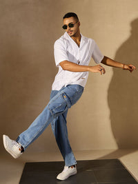 DENNISON Men Comfort Relaxed Fit High-Rise Pure Cotton Cargo Jeans