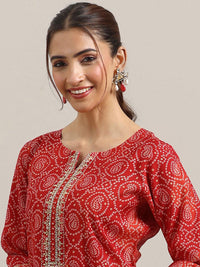 Libas Bandhani Printed Regular Gotta Patti Straight Kurta with Trousers & Dupatta