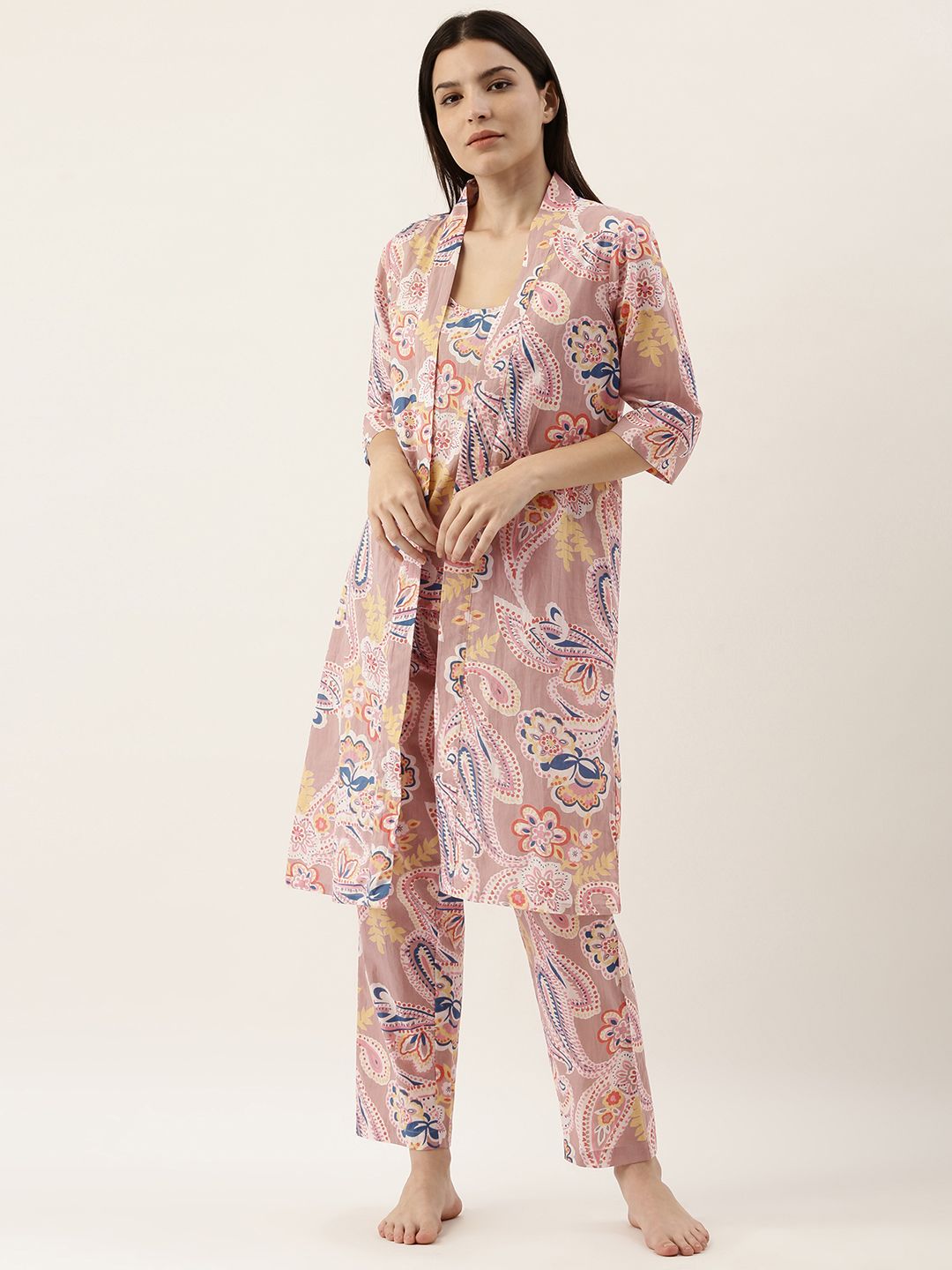 SANSKRUTIHOMES Women Mauve Pure Cotton Printed Pyjama Set