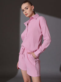 STREET 9 Self Design Shirt & Shorts Co-ord Set